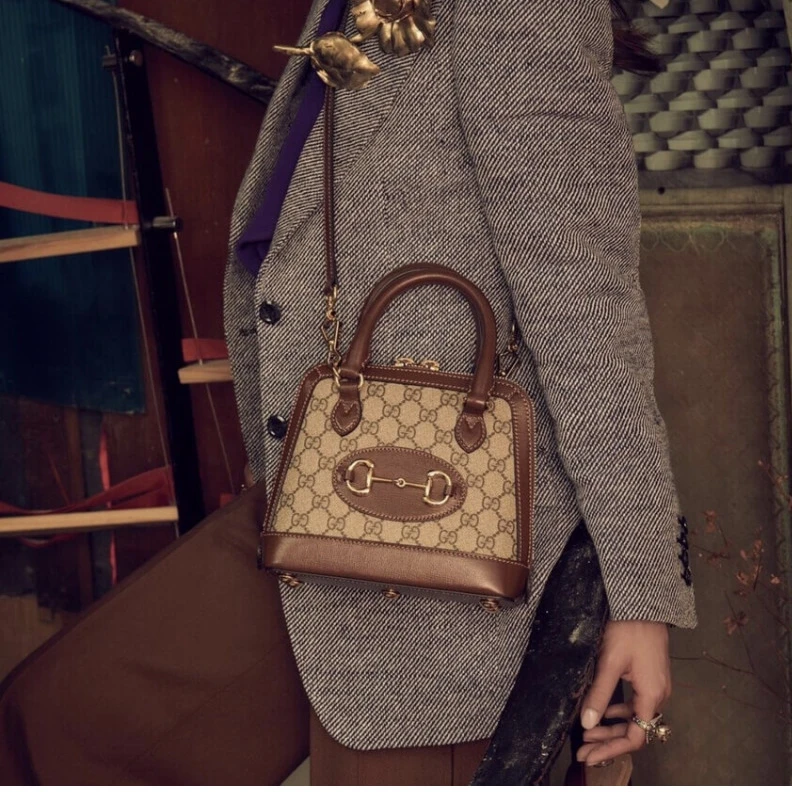 Replica bags lv Beige and Gucci Horsebit 1955 Mini Top Handle Bag In Brown GG Supreme Canvas