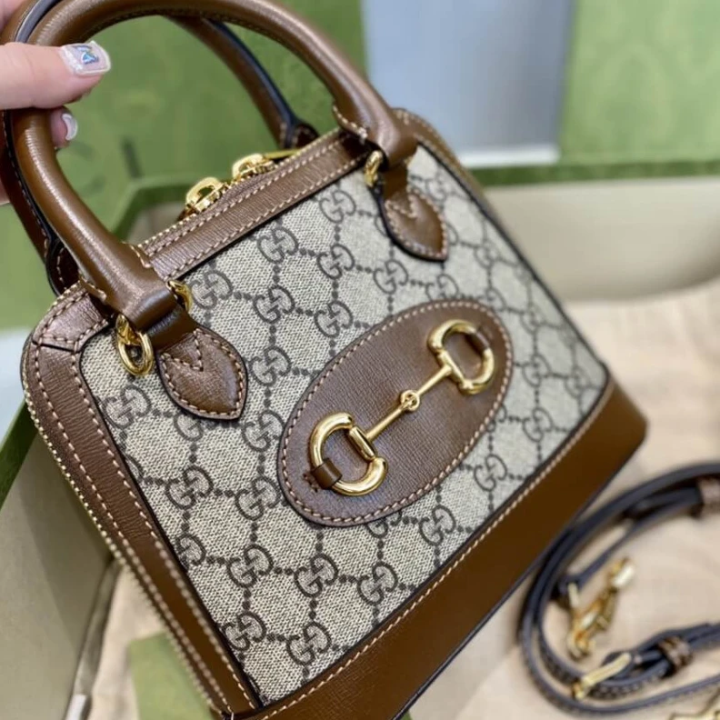 Replica bags lv Beige and Gucci Horsebit 1955 Mini Top Handle Bag In Brown GG Supreme Canvas