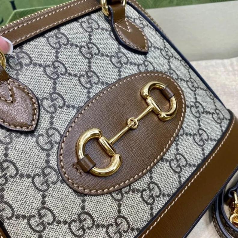 Replica bags lv Beige and Gucci Horsebit 1955 Mini Top Handle Bag In Brown GG Supreme Canvas