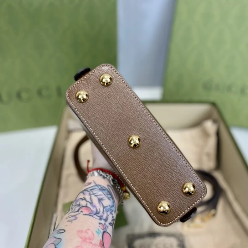 Replica bags lv Beige and Gucci Horsebit 1955 Mini Top Handle Bag In Brown GG Supreme Canvas