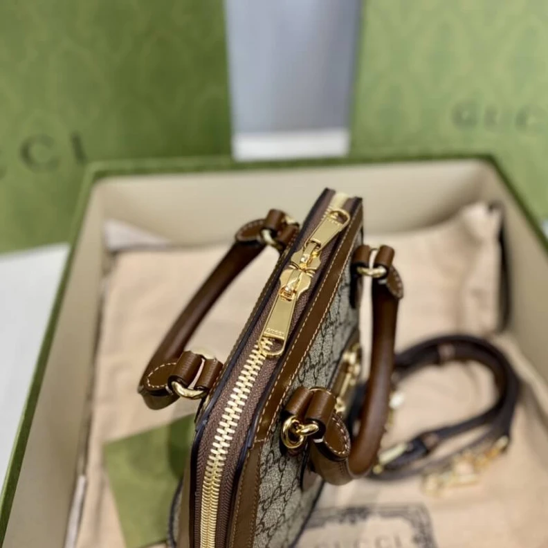 Replica bags lv Beige and Gucci Horsebit 1955 Mini Top Handle Bag In Brown GG Supreme Canvas