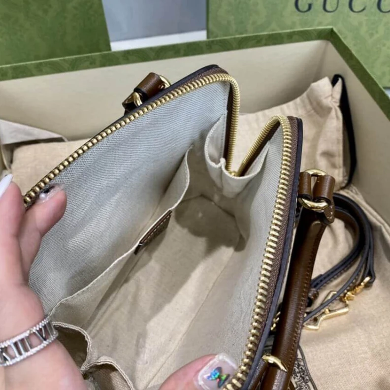 Replica bags lv Beige and Gucci Horsebit 1955 Mini Top Handle Bag In Brown GG Supreme Canvas