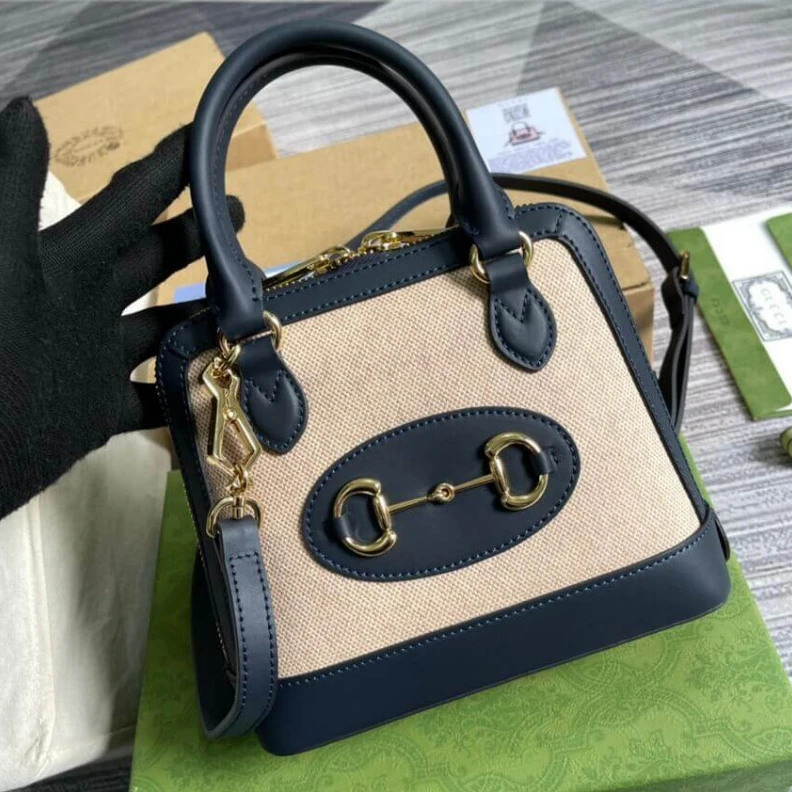 Lv belts replica Detachabl Gucci Horsebit 1955 Mini Top Handle Bag in Beige Canvas