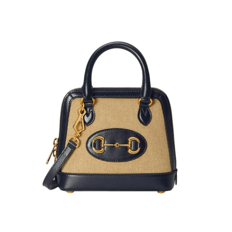 Detachabl Gucci Horsebit 1955 Mini Top Handle Bag in Beige Canvas