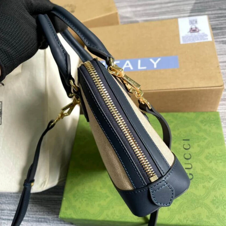 Lv belts replica Detachabl Gucci Horsebit 1955 Mini Top Handle Bag in Beige Canvas