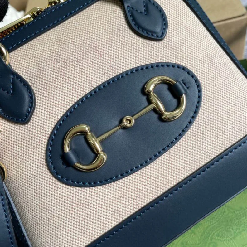Lv belts replica Detachabl Gucci Horsebit 1955 Mini Top Handle Bag in Beige Canvas