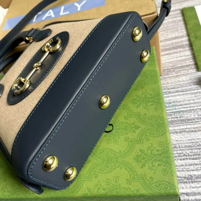 Lv belts replica Detachabl Gucci Horsebit 1955 Mini Top Handle Bag in Beige Canvas