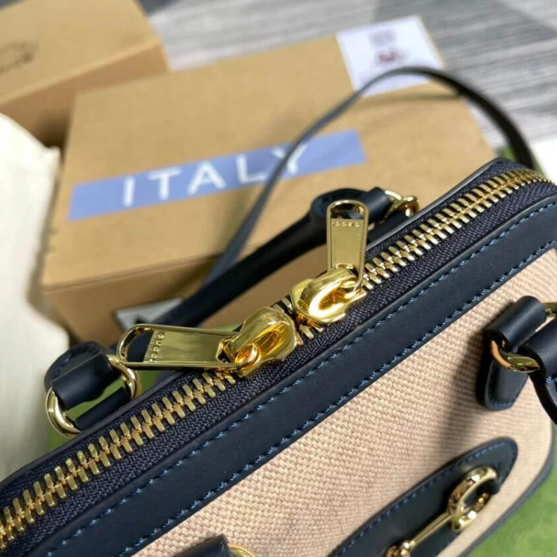 Lv belts replica Detachabl Gucci Horsebit 1955 Mini Top Handle Bag in Beige Canvas