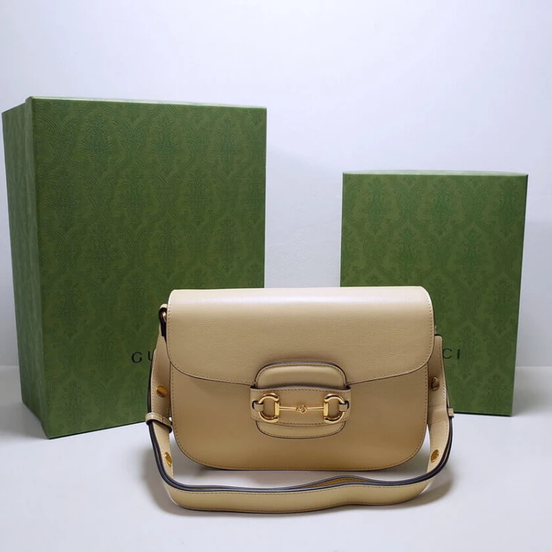 Replica bag Leather l Gucci Horsebit 1955 Shoulder Bag In Beige Leather
