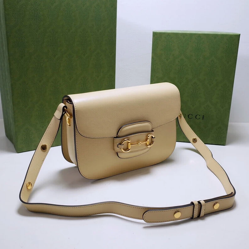 Replica bag Leather l Gucci Horsebit 1955 Shoulder Bag In Beige Leather