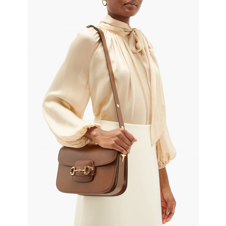 Top lv Introduced Gucci Horsebit 1955 Shoulder Bag In Brown Leather