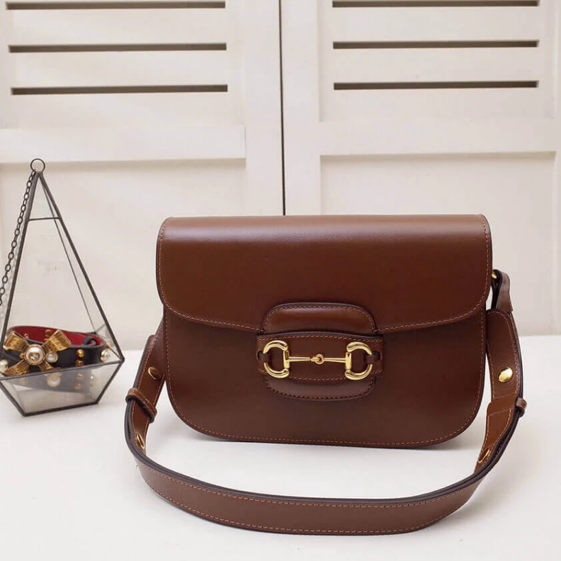 Top lv Introduced Gucci Horsebit 1955 Shoulder Bag In Brown Leather
