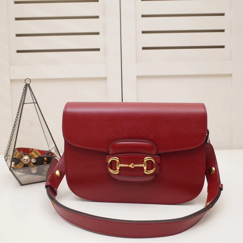 Top lv 25 x 18 x Gucci Horsebit 1955 Shoulder Bag In Red Leather