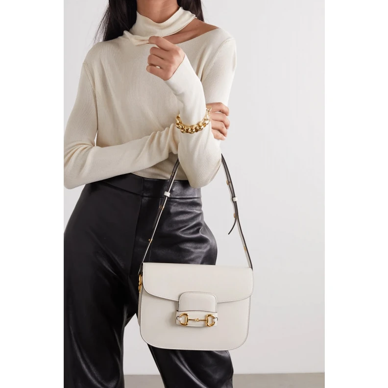 Replica bag Leather l Gucci Horsebit 1955 Shoulder Bag In White Leather