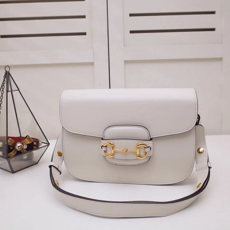 Replica bag Leather l Gucci Horsebit 1955 Shoulder Bag In White Leather