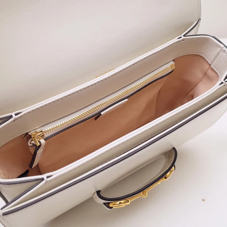 Replica bag Leather l Gucci Horsebit 1955 Shoulder Bag In White Leather