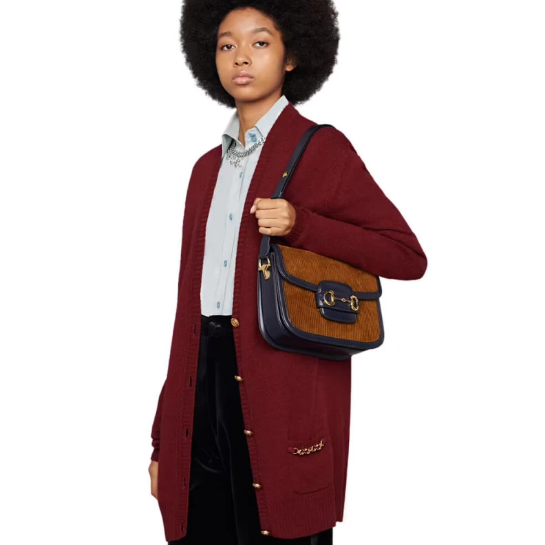 Replica bags Goldtoned Gucci Horsebit 1955 Small Bag Brown Corduroy