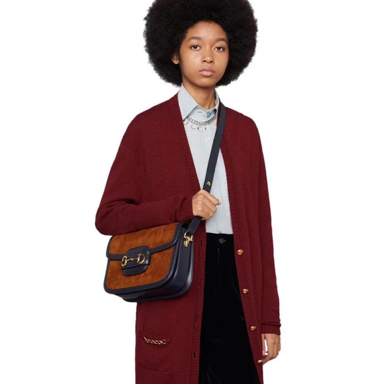 Replica bags Goldtoned Gucci Horsebit 1955 Small Bag Brown Corduroy