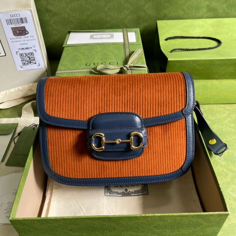 Replica bags Goldtoned Gucci Horsebit 1955 Small Bag Brown Corduroy