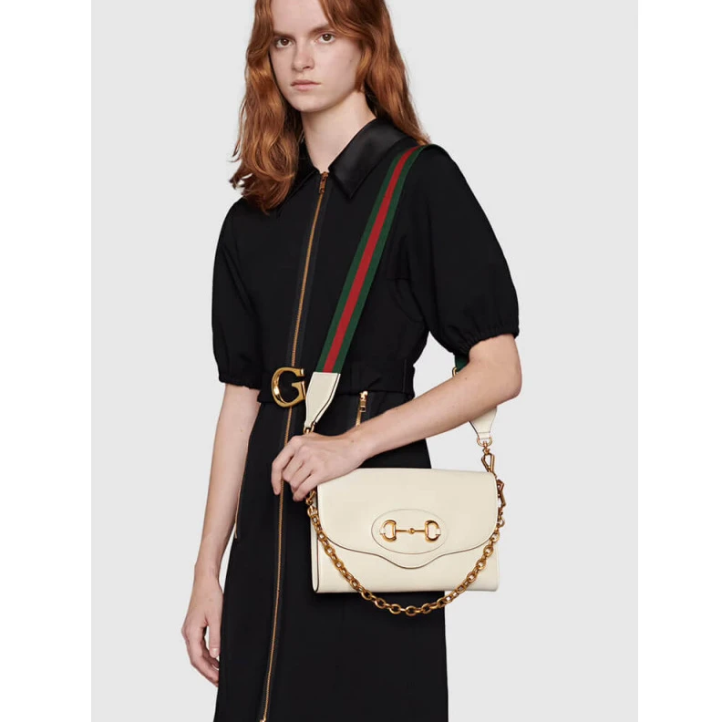 Kitlife White lea Gucci Horsebit 1955 Small Bag In White Leather