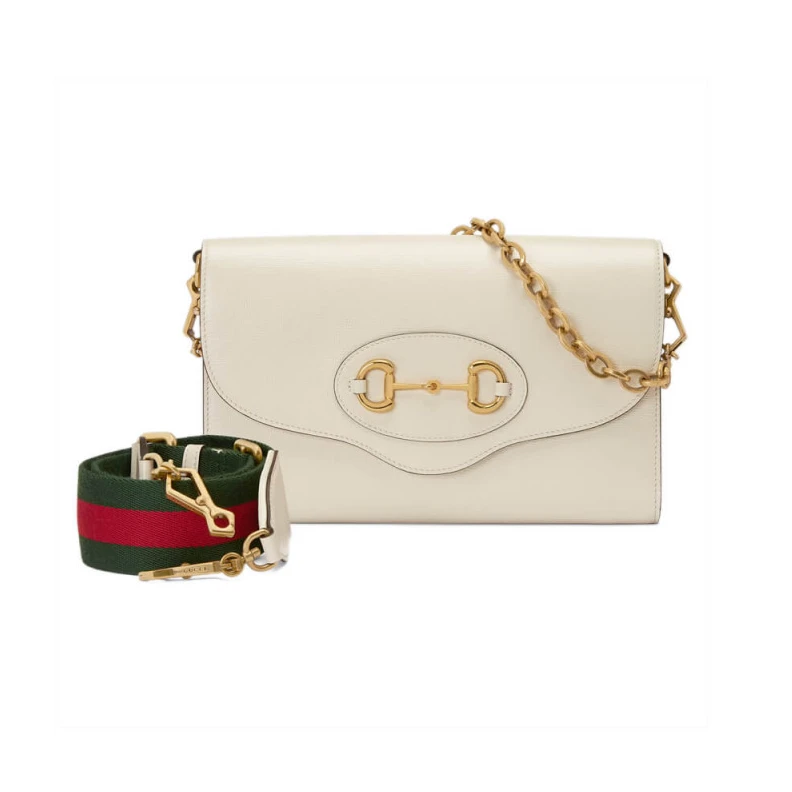 White lea Gucci Horsebit 1955 Small Bag In White Leather