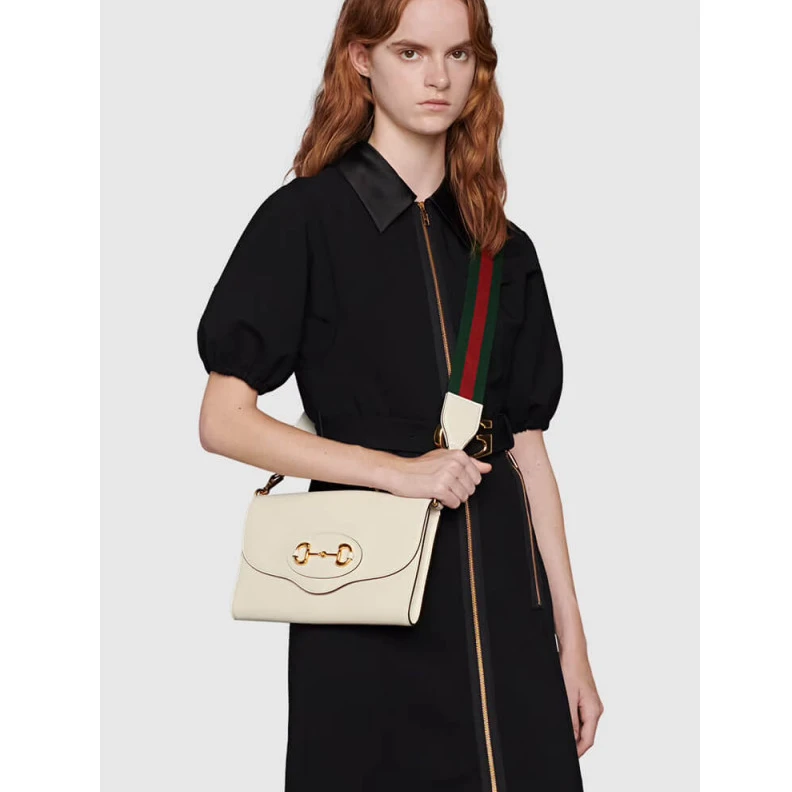 Kitlife White lea Gucci Horsebit 1955 Small Bag In White Leather
