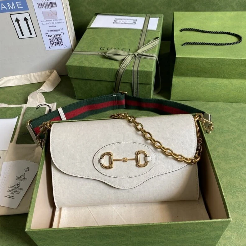 Kitlife White lea Gucci Horsebit 1955 Small Bag In White Leather
