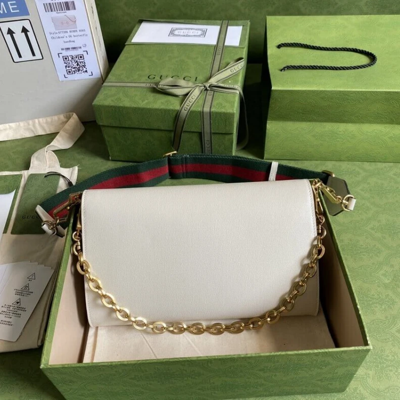 Kitlife White lea Gucci Horsebit 1955 Small Bag In White Leather