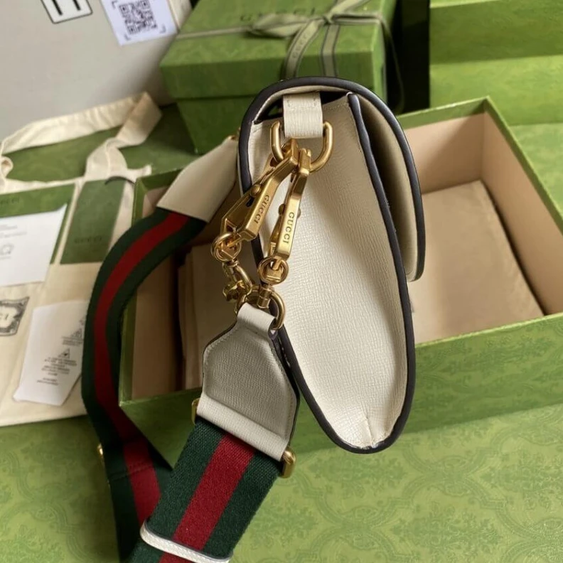 Kitlife White lea Gucci Horsebit 1955 Small Bag In White Leather