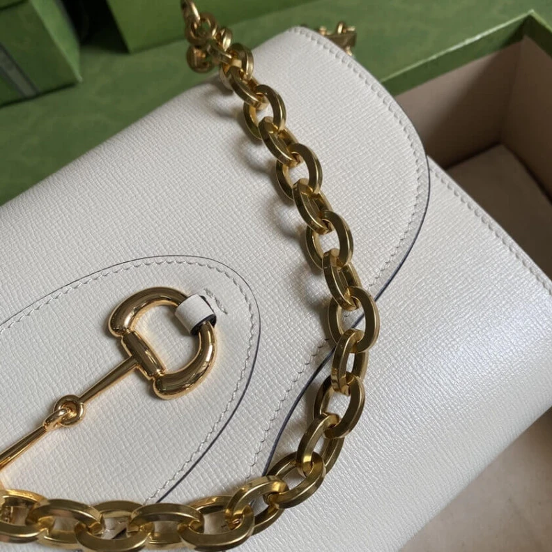 Kitlife White lea Gucci Horsebit 1955 Small Bag In White Leather