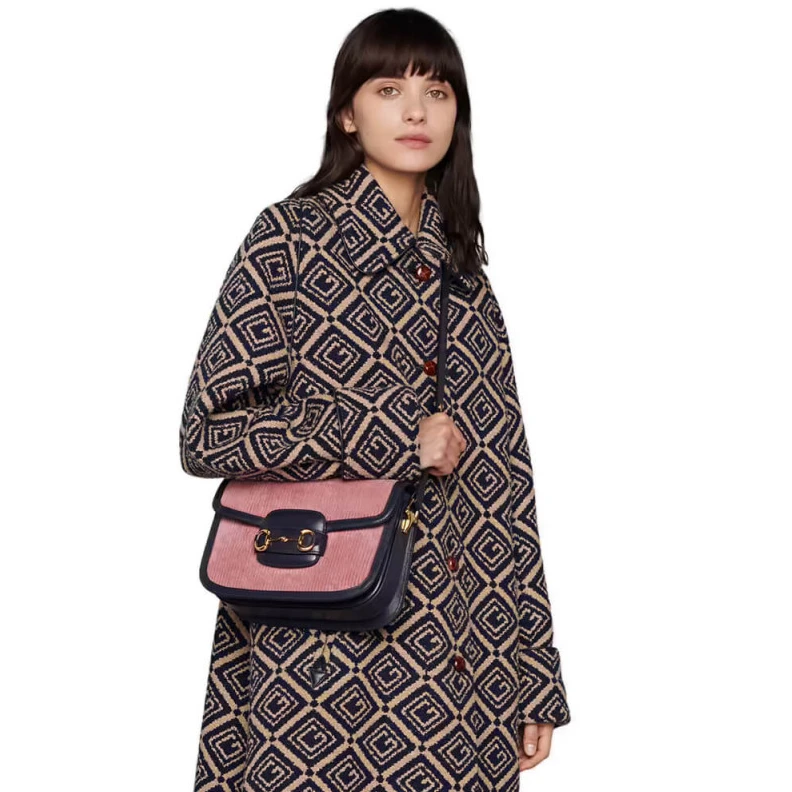 Kitlife ru Shoulder Gucci Horsebit 1955 Small Bag Pink Corduroy