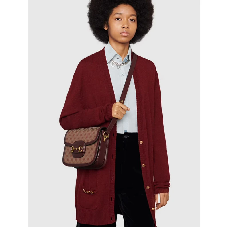 Top lv Recreated Gucci Horsebit 1955 Small Bag in  Burgundy GG Canvas