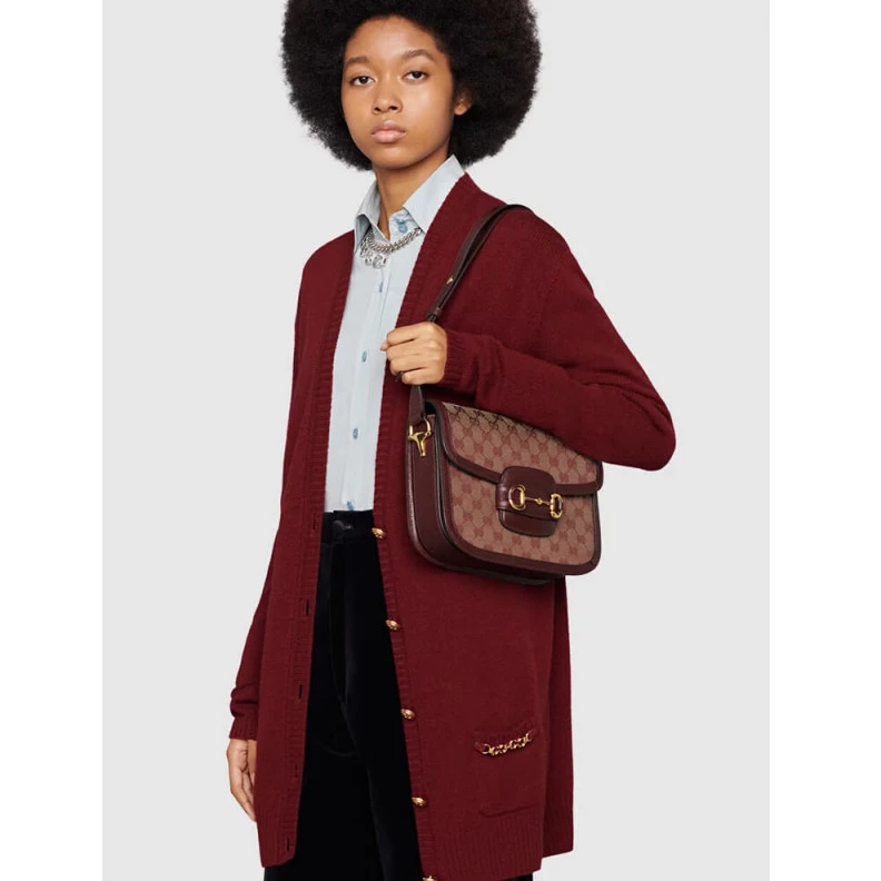 Top lv Recreated Gucci Horsebit 1955 Small Bag in  Burgundy GG Canvas