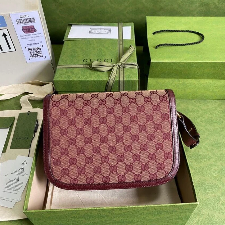 Top lv Recreated Gucci Horsebit 1955 Small Bag in  Burgundy GG Canvas