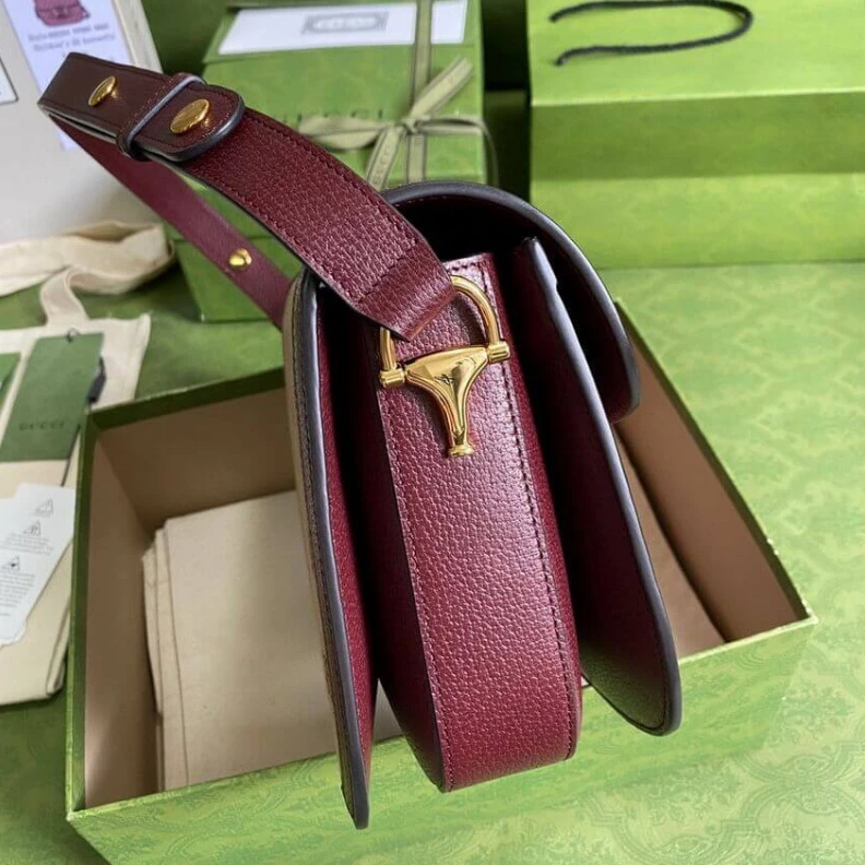 Top lv Recreated Gucci Horsebit 1955 Small Bag in  Burgundy GG Canvas