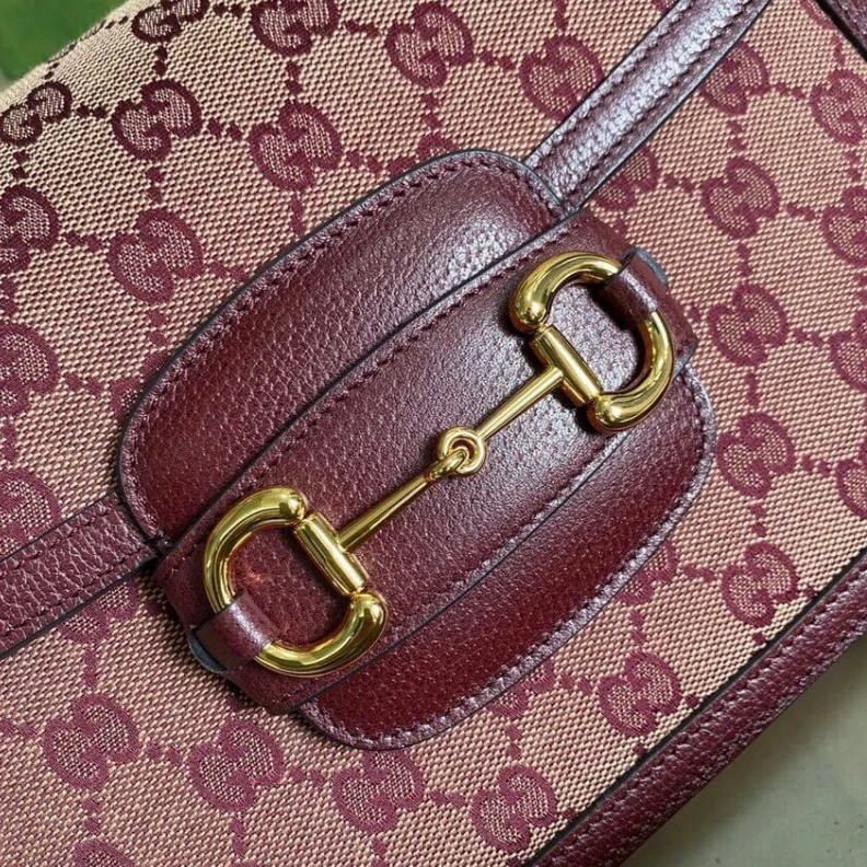 Top lv Recreated Gucci Horsebit 1955 Small Bag in  Burgundy GG Canvas