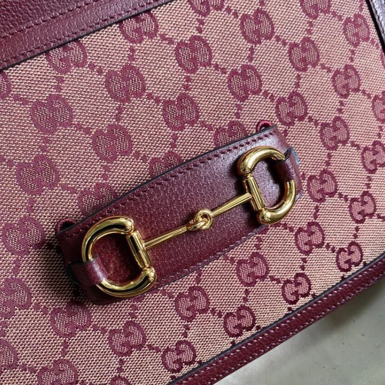Top lv Recreated Gucci Horsebit 1955 Small Bag in  Burgundy GG Canvas