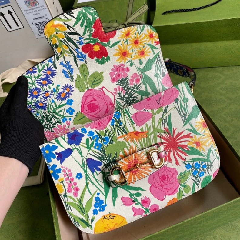 Replica bag Microfibe Gucci Horsebit 1955 Small Bag in Ken Scott Print