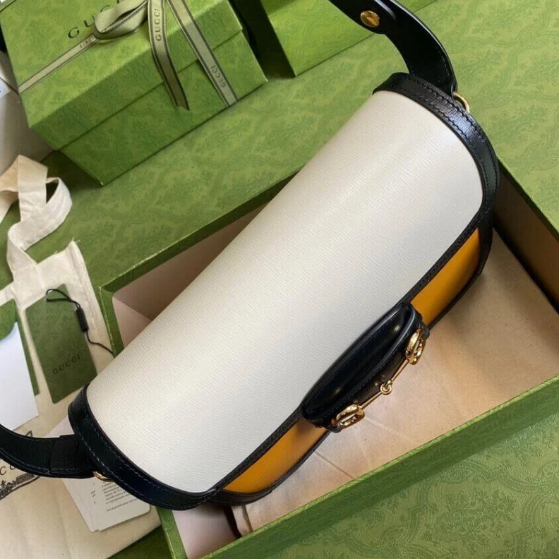 Top lv W25cm x H Gucci Horsebit 1955 Small Bag in White Sand Leather