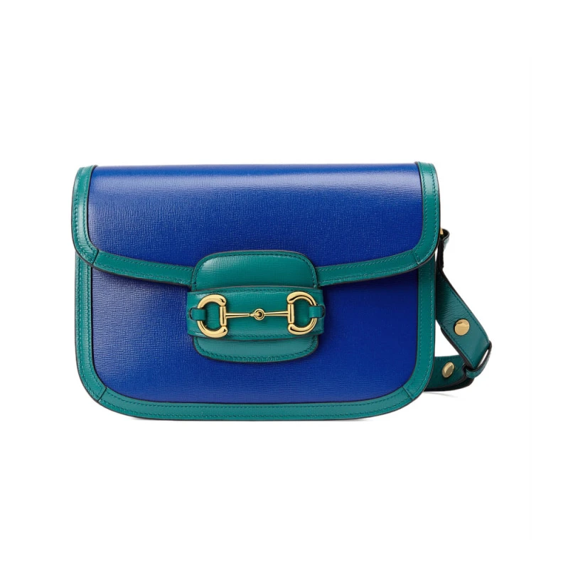 Horsebit Gucci Horsebit 1955 Small Shoulder Bag Blue and Green Leather