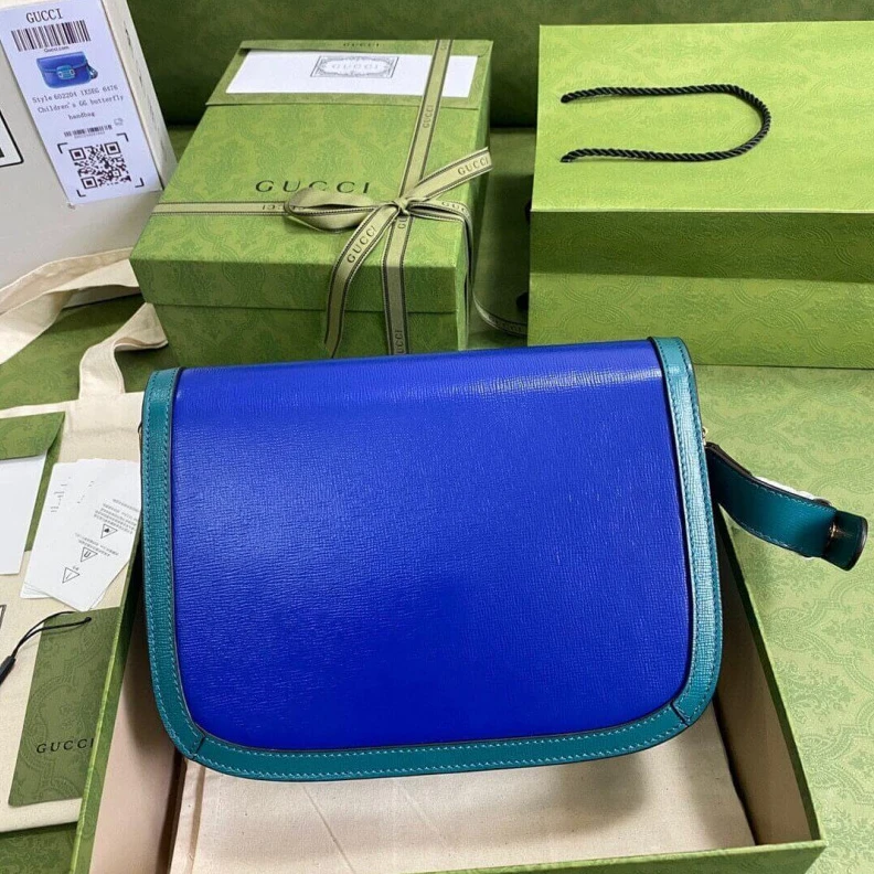 Top lv Horsebit Gucci Horsebit 1955 Small Shoulder Bag Blue and Green Leather