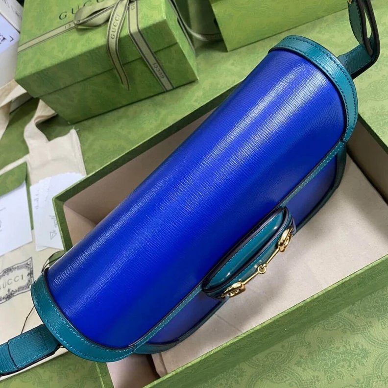 Top lv Horsebit Gucci Horsebit 1955 Small Shoulder Bag Blue and Green Leather