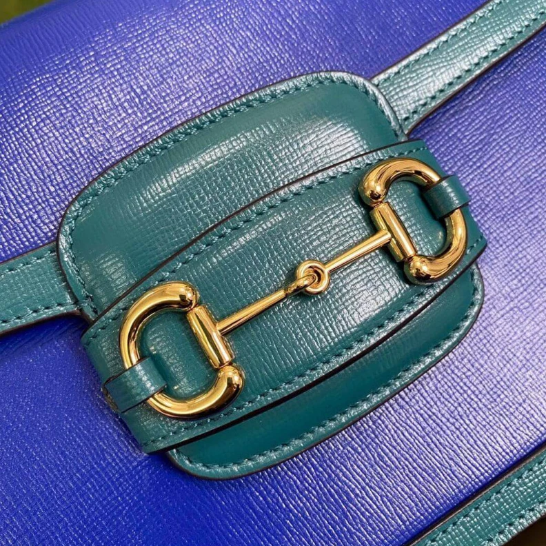 Top lv Horsebit Gucci Horsebit 1955 Small Shoulder Bag Blue and Green Leather