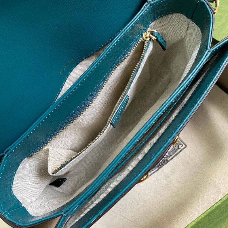 Top lv Horsebit Gucci Horsebit 1955 Small Shoulder Bag Blue and Green Leather