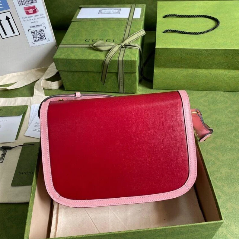 Top lv Horsebit Gucci Horsebit 1955 Small Shoulder Bag Red and Pink Leather