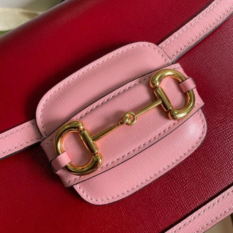 Top lv Horsebit Gucci Horsebit 1955 Small Shoulder Bag Red and Pink Leather