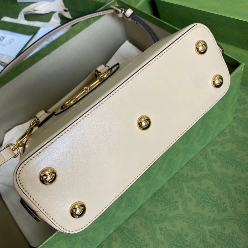 Replica bag Cotton li Gucci Horsebit 1955 Small Top Handle Bag in Wheat Leather