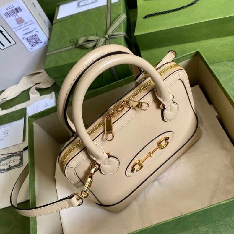 Replica bag Cotton li Gucci Horsebit 1955 Small Top Handle Bag in Wheat Leather