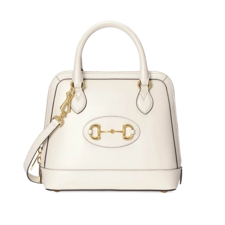 Leather t Gucci Horsebit 1955 Small Top Handle Bag in White Leather