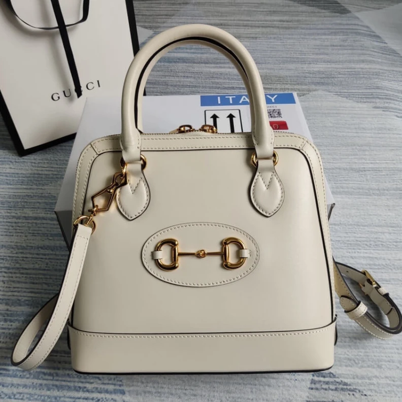 Replica bags lv Leather t Gucci Horsebit 1955 Small Top Handle Bag in White Leather